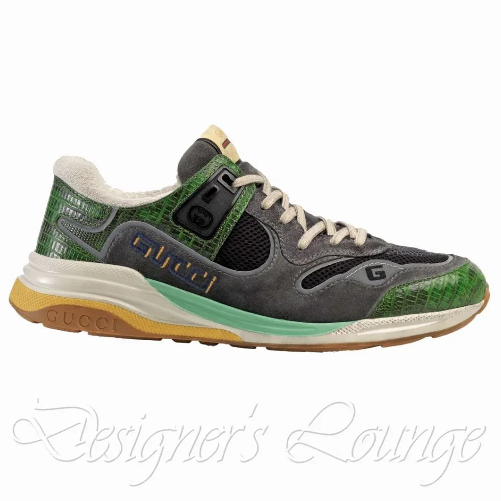 NEW GUCCI Men's ULTRAPACE Low Top Sneakers In Green Tejus Leather G 7.5 / US 8